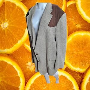 High Noon Tweed Blazer Brown Suede Patch Sport Coat Herringbone‎ Mens 50 L